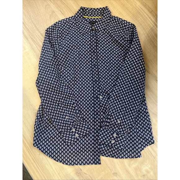 Talbots Tops - Talbots Blouse Womens Size L Cotton Blue White Flowers Pockets